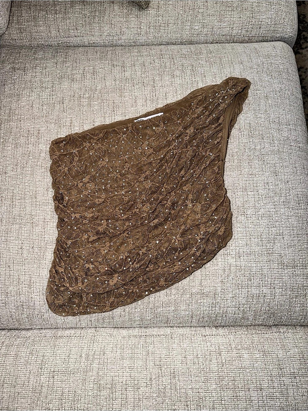 ZARA Brown Sequin Asymmetrical Crop Top Size Small